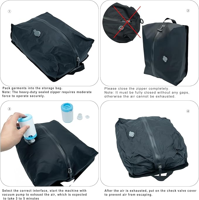 Travel Vacuum Bags with Pump,Reusable Space Saver Bags with IP67 Waterproof Zipper 17L Packing Cubes for Suitcase, Compression Bag Backpack,Luggage,Yoga,Swim,Beach(2PACK,Black)