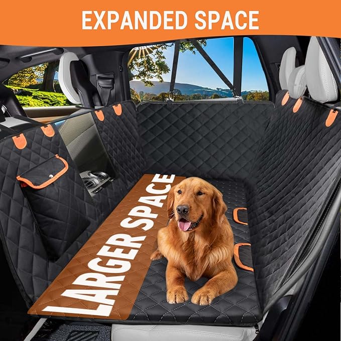 Back Seat Extender for Dogs, Dog Car Seat Cover with Hard Bottom for Backseat Protector, Large Space Dog Hammock with Mesh Window for Car SUV Truck