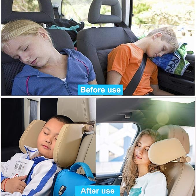 Car Headrest Pillow, Roadpal Adjustable Sleeping Headrest for Car Seat, Head Neck Support Rest Pillows for Kids Adults Travel, Fits ONLY Seats with 2 Metal Rods, PLS Check Before Purchase