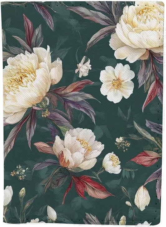 Peonies Passport Holder for Travel Floral Leaf Meadow Plants PU Leather Passport Cover Wallet Cute Passport Card Holder for Women and Men