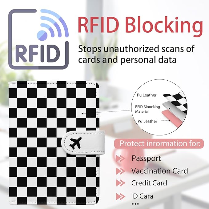 Passport Holder, Travel Wallet Cover with Pen Loop | Cute RFID Blocking Leather Case with Magnetic Closure for Travel Essentials-black