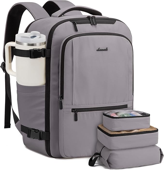 LOVEVOOK Travel Backpack for Women & Men, 50L Large Carry On Backpack Airline Approved, TSA Personal Item Weekender Bag, Water Resistant Laptop Backpacks with 3 Packing Cubes for Travel Essentials