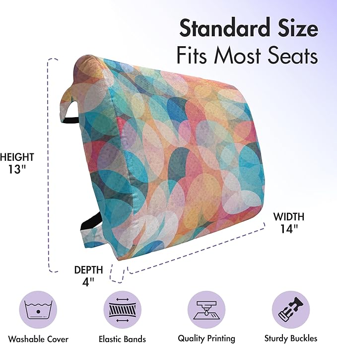 Ambesonne Geometric Lumbar Back Support Pillow, Soft Toned Overlap Circles Mosaic Birthday Party Pastel Design, High Density Foam for Office Chairs Car Seats, 14" x 13", Peach Coral Blue