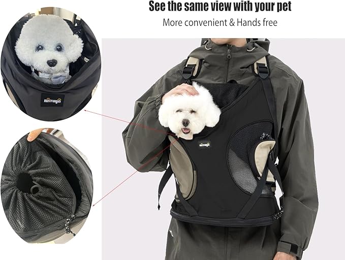 NATUYA Dog Front Carrier, Pet Carrier Front-Pack for Small Dog Puppy Cat, Travel Hiking Waterproof Lightweight Pet Bag, Padded Bottom Mat & Zip Pockets (Black)