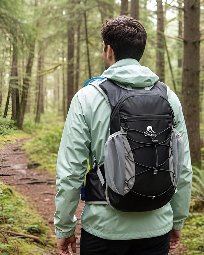 Hydration Backpack with 2L Water Bladder - Lightweight 15L Daypack with Phone-Sized Hip Belt Pockets, Anti-Chafe Cotton Edging & No-Bounce Straps - Small Water Backpack for Hiking, Running, Skiing