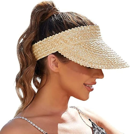Straw Sun Visors & Hats for Women - Packable Beach Hats, Handmade, Sun Protection