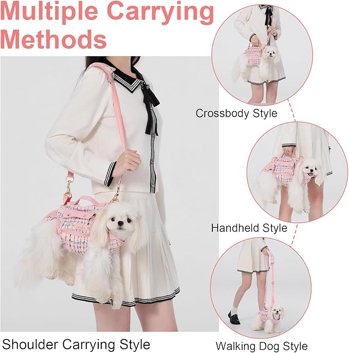 Wakytu Dog Lift Harness Dog Carrier Dog VES Harness Adjustable Dog Leash with Small Puppy Treat Bag（Pink,S）