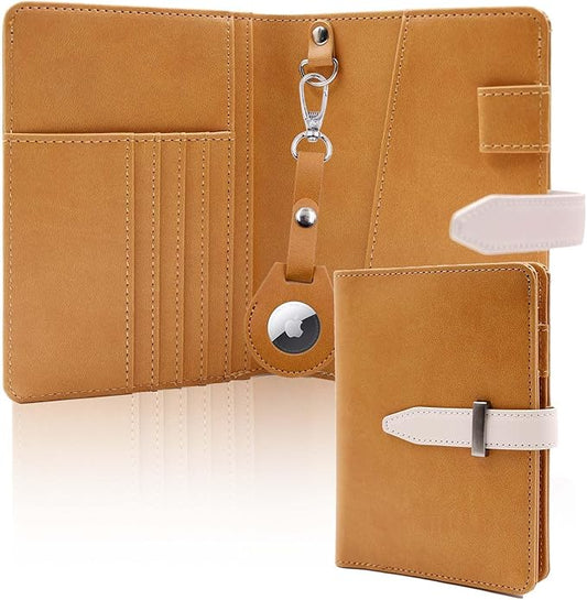 Deziliao Passport wallets, Mulit-purpose RFID Blocking Passport Holder AirTag Wallet, Travel Wallet Cover Case（Brown）