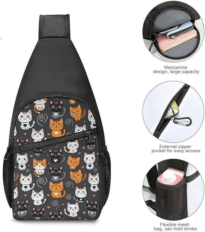 SWEET TANG Sling Bag for Men Women, Comfortable Crossbody Backpack, Cats Lovers, Anti Theft Sling Shoulder Chest Bag Daypack, Fashion Travel Gym Sack Rucksack