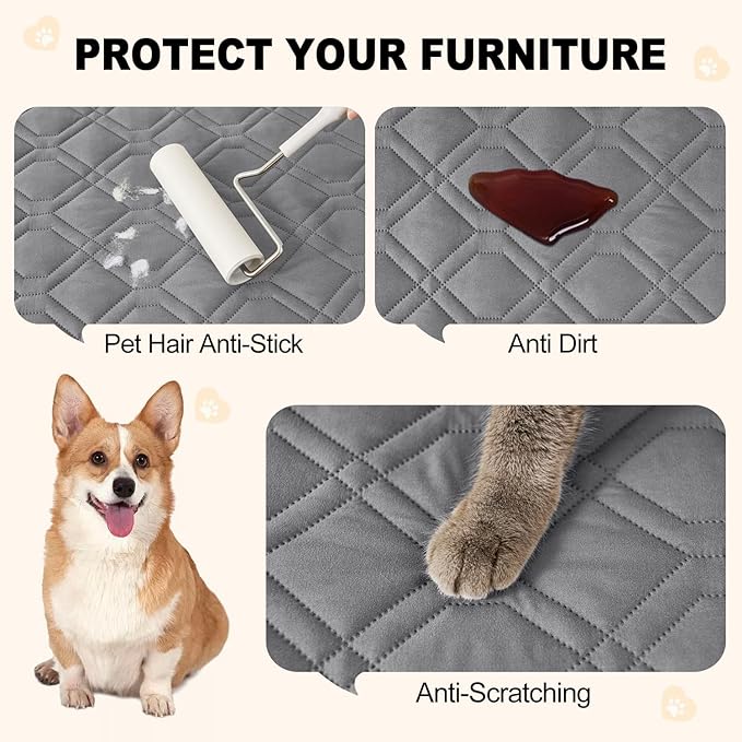 Smiry Waterproof Dog Blanket, 68x82 Inch Soft Pet Bed Cover Reversible, Washable Sofa Couch Furniture Protector for Small Medium Large Dog Puppy Cat, Geometric, Grey/Light Grey