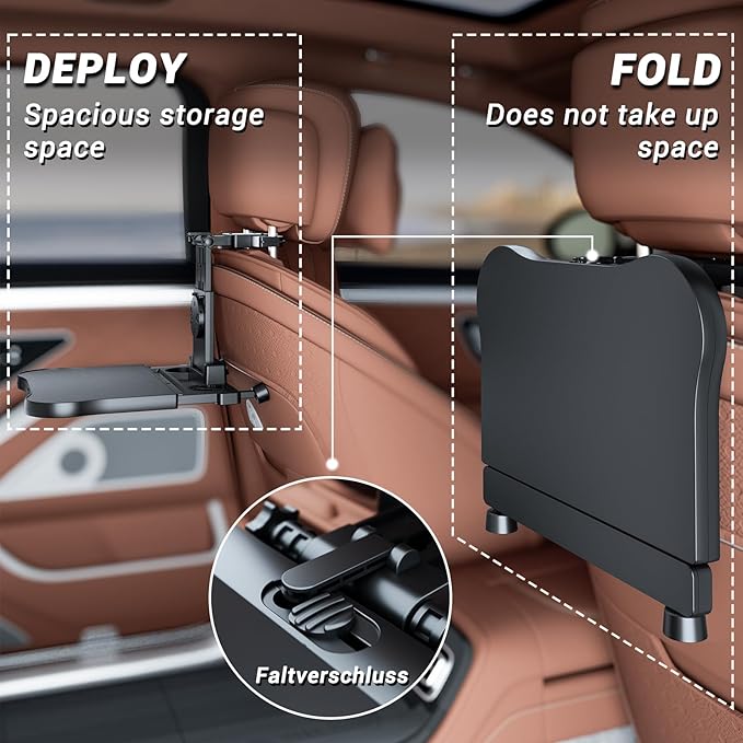 zorunowa Car Back Seat Tray Table-Stable Auto Backseat Food Trays Desk for Rear Passenger Road Trip Eating & Work, Multifunctional Adjustable Travel Tray with Phone Drink Holder for Laptop iPad