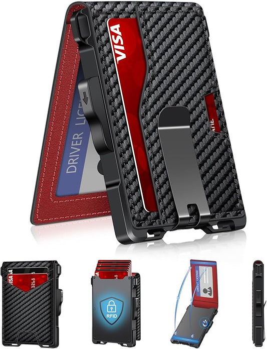 Wallet for Men, Minimalist Slim Mens Wallet with Money Clip, RFID Blocking Smart Pop Up Card Wallet with ID Window, Compact Bifold Wallet,Metal Aluminum Credit Card Holder