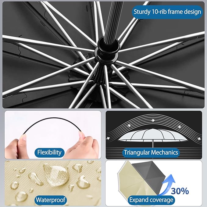 Travel Umbrella for Rain, Automatic Folding Windproof Umbrella with Case - Compact Reverse with 360° Reflective Stripe, Light & Portable Durable for Women & Men