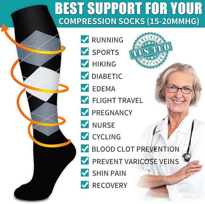 BLUEENJOY Copper Compression Socks for Women & Men (6 pairs) - Best Support for Nurses, Running, Hiking, Recovery