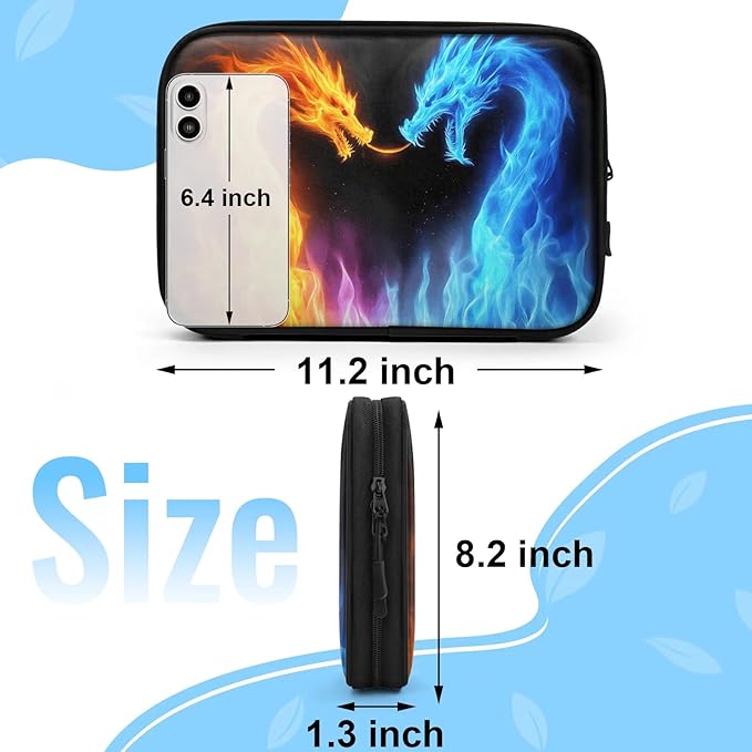 Fire Dragon Travel Cable Organizer Pouch Flame Blue Dino Electronics Accessories Carry Case Portable Water Resistant Storage Bag for Cord Charger Phone Earphone SD Card