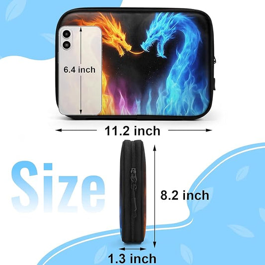 Fire Dragon Travel Cable Organizer Pouch Flame Blue Dino Electronics Accessories Carry Case Portable Water Resistant Storage Bag for Cord Charger Phone Earphone SD Card