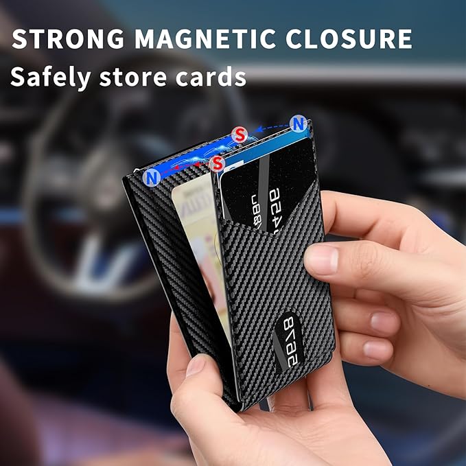 KISUEDZP Wallet for Men Slim RFID Blocking -Metal Smart Pop-Up Credit Card Holder with 2 ID Windows, Holds 8-10 Cards,Bifold Minimalist Front Pocket Wallet & Money Clip,Men's accessories(Carbon)