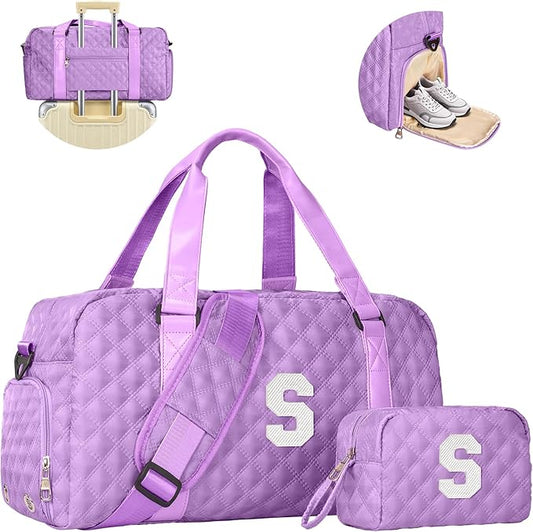 Elilier Initial Travel Duffle Bag Women Girls Gift: Personalized Weekender bags, Dance Cheer bag Sports for Girl, Kid Gymnastics Bags, Birthday Gifts for Women Girls Kids Teens Mom Teacher