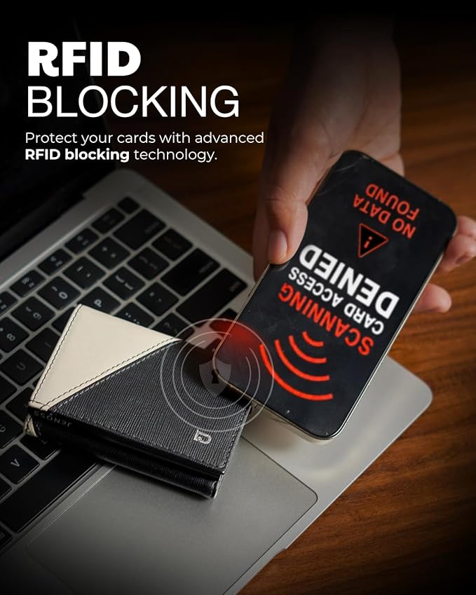 Jenoss Smart Wallet For Men: Full Grain Leather, Handcrafted, Slide Metal Pop Up Case, Slim RFID Blocking Credit Card Holder, Minimalist, Compact 12 Cards Slot Organizers, ID, Money Clip (Black&Cream)