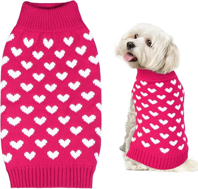 GOYOSWA Valentines Dog Sweater, Dog Valentines Clothes Outfit Knitted Sweaters for Small Medium Large Dogs Pets (Rose Red Heart, Large)