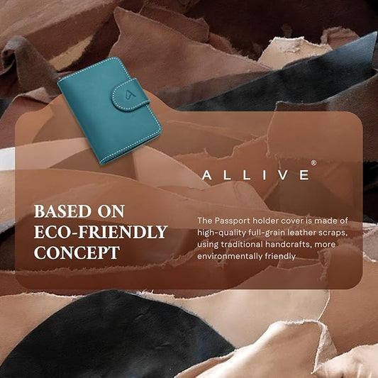 ALLIVE Rfid Passport Holder for Travel, Women & Men, Passport Cover Wallet with AirTag Hidden, Genuine Leather Passport Holder Essential for Business Travel, Airport Security (Lake Blue)