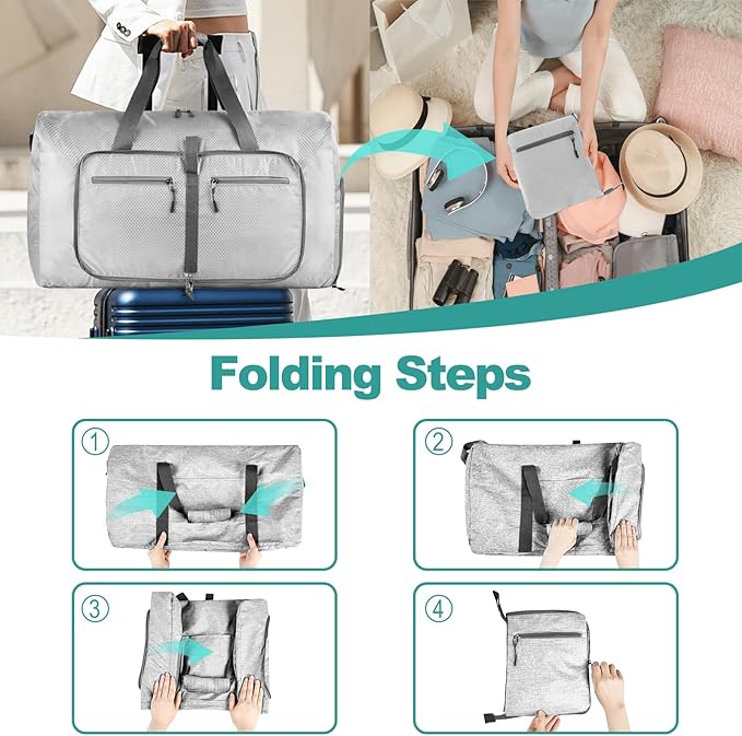 Dimayar Travel Duffle Bag for Men Women - Foldable Duffel Bag with Shoes Compartment - Overnight Bags Waterproof & Tear Resistant(40L,Space Gray)