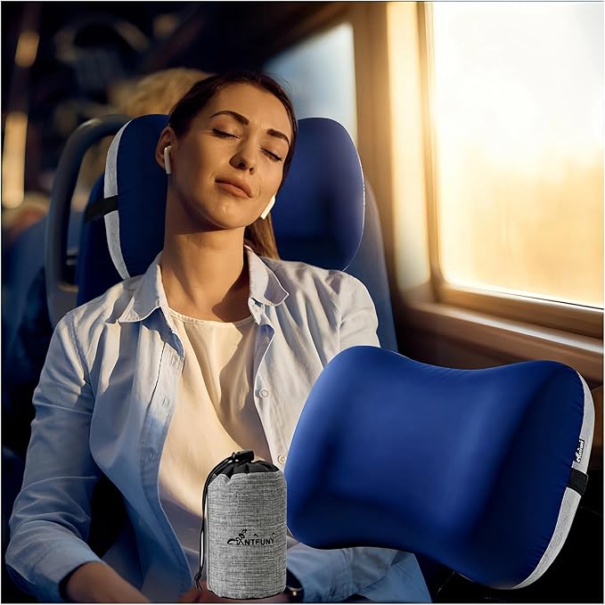 Inflatable Neck Pillow for Travel Camp Beach Small Compact Backpacking Essentials Hiking Gear Rv Car Travel Trailer Lake Day Roadtrip Road Trip Motorhome Glamping Overlanding Deployment Accessories