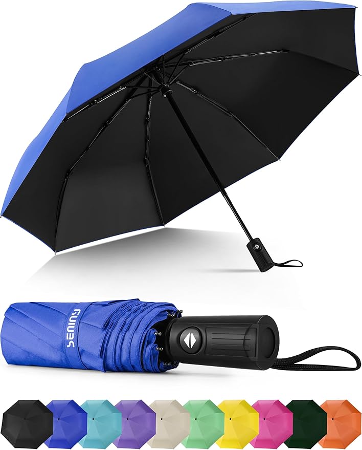 Seniny Windproof Travel Umbrella, Automatic Umbrellas for Rain, Portable & Compact Umbrellas for Backpack, Strong UV for Protection, Folding Small Sun Umbrella for Car, Walking