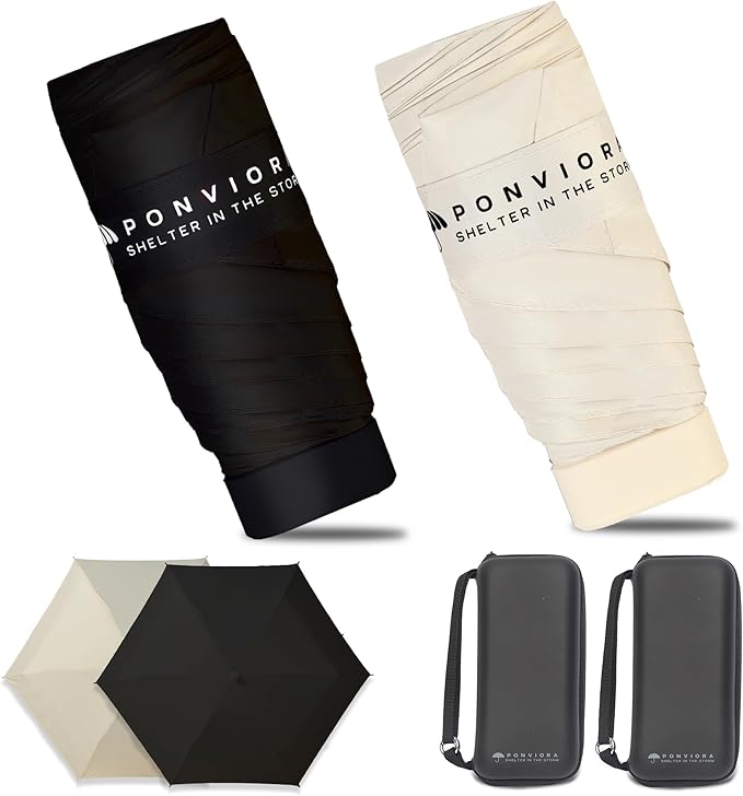 Compact Mini Windproof Travel Umbrella-UPF 50+ Sun & Rain Protection, Small Folding Design Fits in Pocket or Purse, Lightweight Portable with Case for Women, Men & Kids