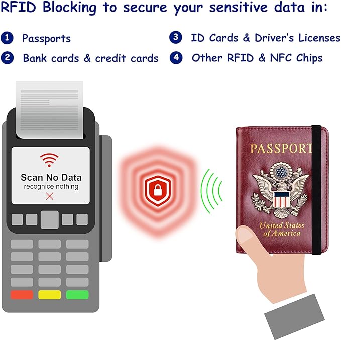 TOURSUIT RFID Blocking Passport Holder for Women Men, Leather Passport Travel Wallet with Metal 3D Metal Badge, Travel Document Holder Cover Accessories (Rose Red)