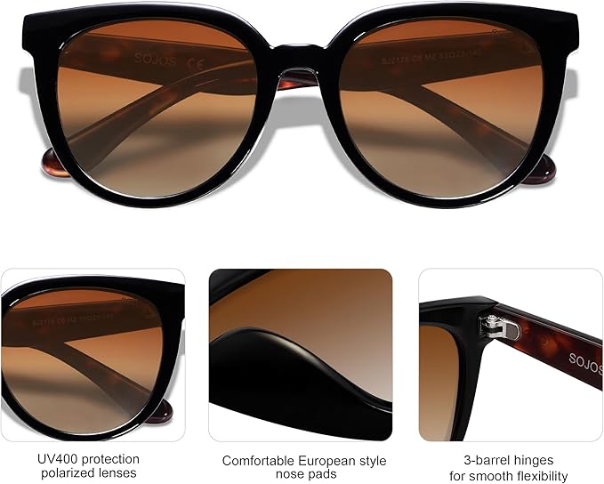 SOJOS Trendy Cat Eye Round Polarized Sunglasses for Women Fashion UV Protection Sunnies Sunglasses SJ2175