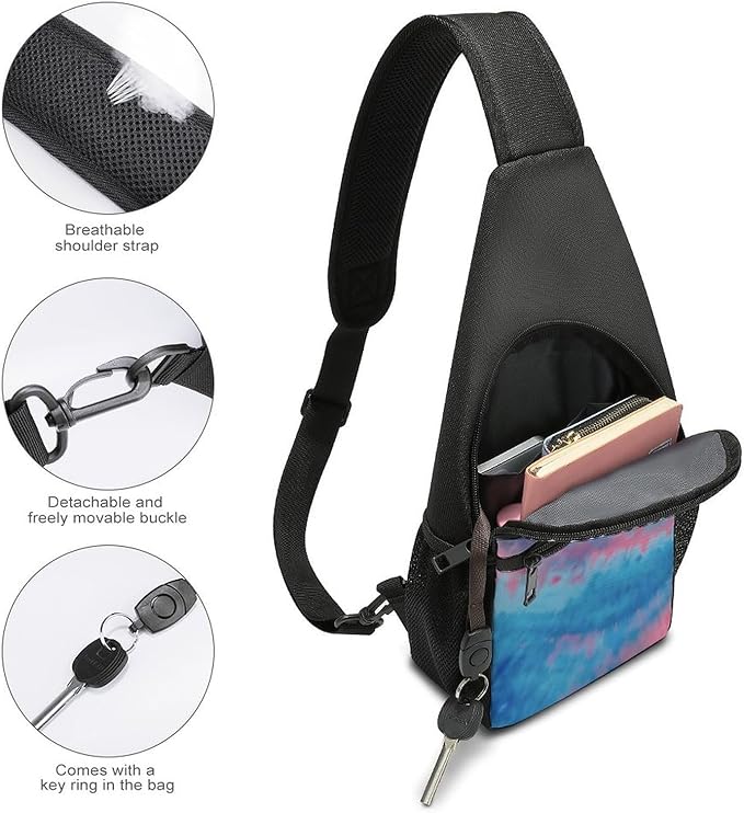 SWEET TANG Fashion Sling Backpack for Men Women, Lightweight Sling Shoulder Bag, Outdoor Chest Crossbody Bike Gym Runner Daypack with Adjustable Strap, Tie Dye Blue And Pink