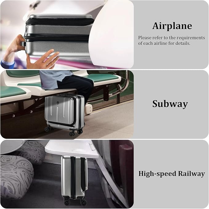 16 Inch Carry On Luggage with 2 Compartments for 14” & 15” Laptop, 16.14*8*17.12” Rolling Briefcase, Lightweight Hardshell ABS+PC Suitcase with Spinner Silent Wheels, for Business Trip, Dark Gray