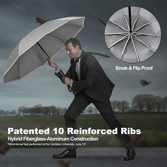 Rappeo 4-in-1 Inverted Travel Umbrella Compact, Automatic Large Umbrellas for Rain & Sun, Portable Windproof Umbrella for Backpack, Reverse Folding Umbrella for UV with Reflective Strips,Lightweight