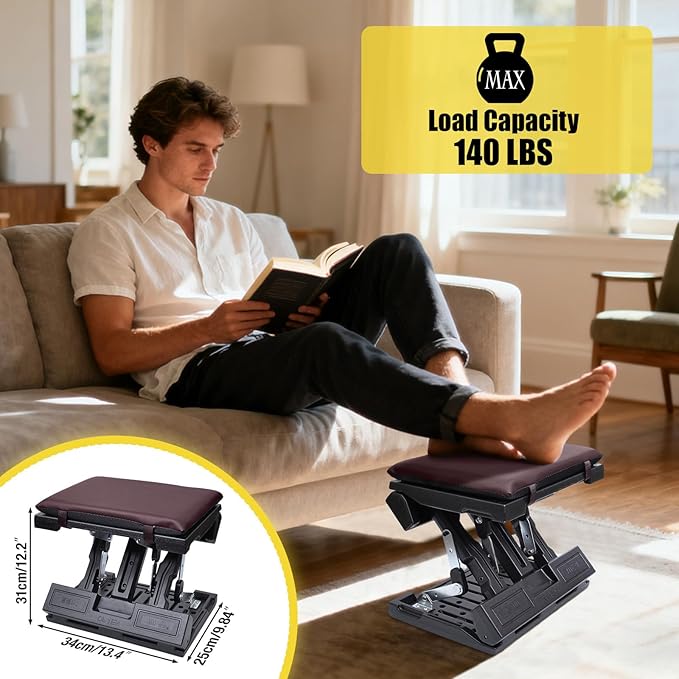Foot Rest for Under Desk at Work Ergonomic Footrest with Adjustable Height and Angle, Foldable Foot Stool with Removable Pad Massage Beads for Office Gaming Chair Brown