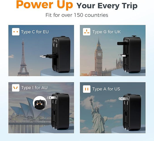 TESSAN Travel Adapter PD 20W, International Power Adapter 2 USB C 1 USB A, Ultra Thin Universal Plug Adaptor Worldwide Outlet for US to European UK Italy Spain New Zealand (Type C G A I)