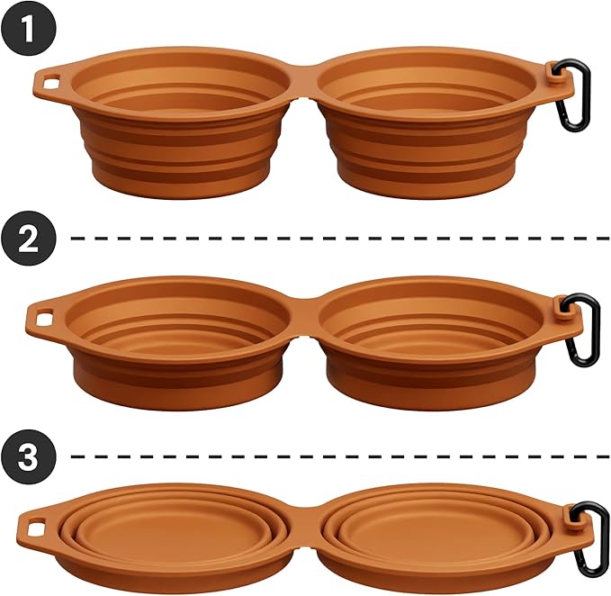 Pup Culture Dual Collapsible Dog Bowls | Silicone Travel Water Bowl for Dogs | Food Grade, No Plastic Rim, Portable Dog Bowl for Food and Water - Easy to Clean | BPA Free and Safe for Your Pup-Orange
