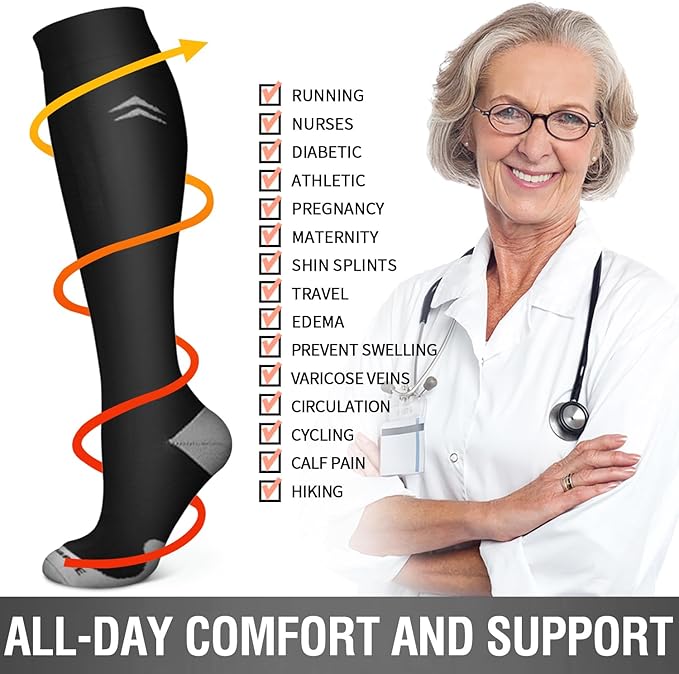Bluemaple 6 Pack Copper Compression Socks for Women and Men Circulation-Best Support for Medical, Running,Nursing,Athletic