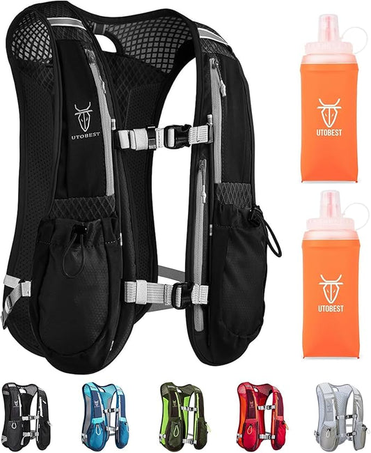 Running Vest, 5L Hydration Vest Lightweight, Breathable and Sweatproof Running Backpack, Adjustable Running Hydration Vest for Trail Running Marathon Race Jogging Cycling