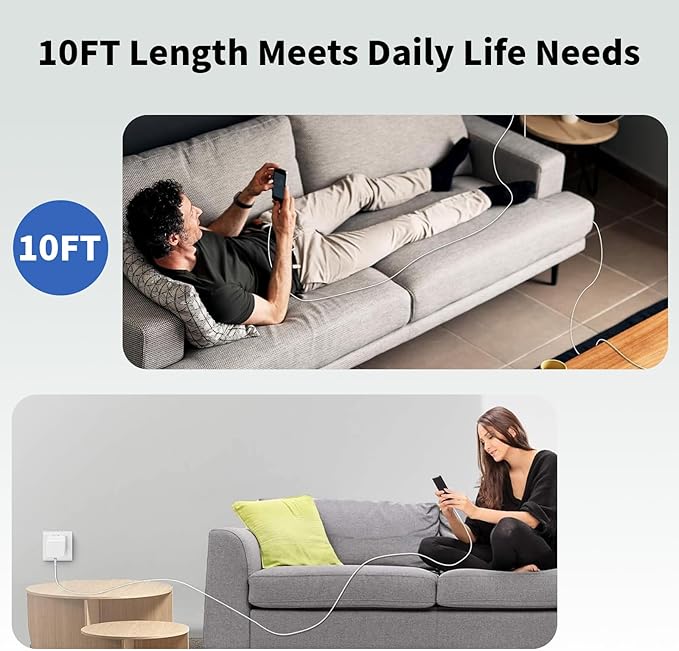 40W Wall Charger with 60W Max,1Pack Foldable Plug & 10FT USB C-C Cable,Quick Charger Adapter Suitable for Devices with Type-C Interfaces,Compatible with 17/ Air/Pro Max/16/15/Pro/Tablet/Earphones