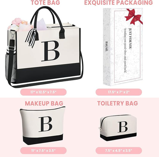 BAGAIL Initial Tote Bag, Personalized Birthday Gifts for Women, Teacher, Friends, Mom, Wedding, Monogrammed Beach Bag