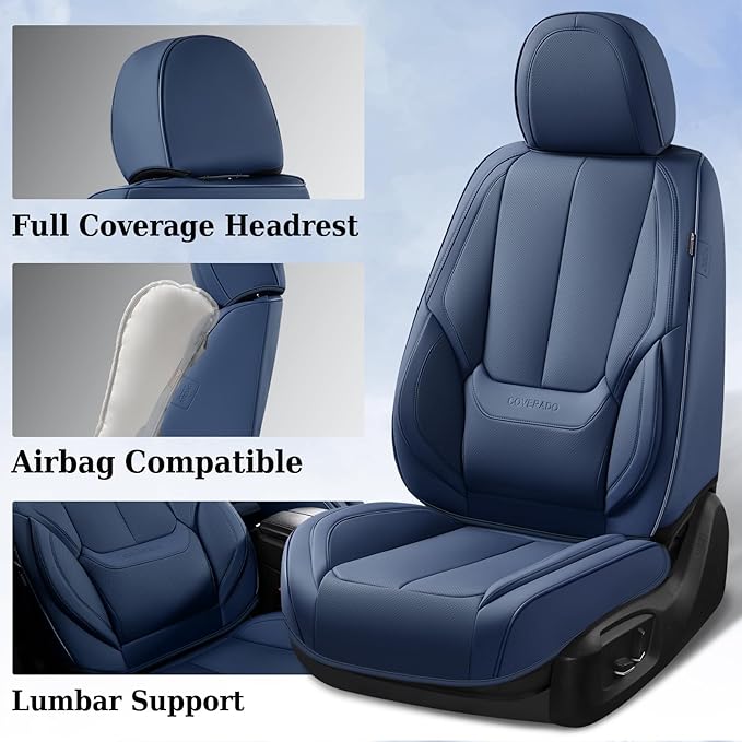 Coverado Seat Covers, Car Seat Covers Front Seats, Car Seat Cover, Car Seat Protector Waterproof, Car Seat Cushion Nappa Leather, Blue Seat Covers Carseat Cover Universal Fit for Most Cars