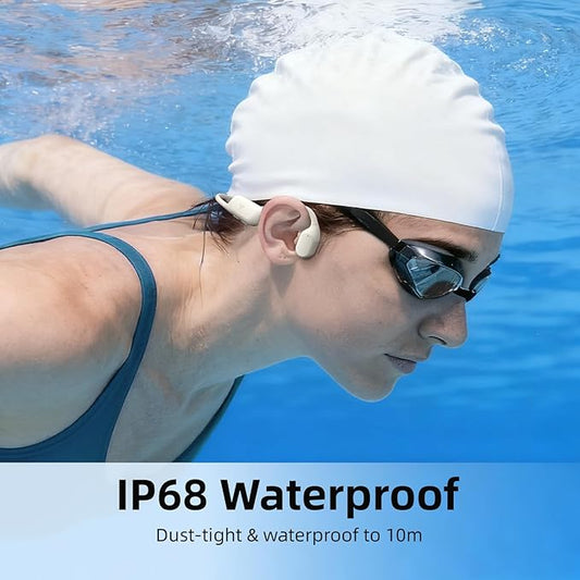 LYPERTEK Bone Conduction Bluetooth Headphones,Open Ear Wireless Bluetooth Sport Headphones,32GB MP3 Player Workout Earphones for Running, IP68 Waterproof Underwater Earbud for Swimming, S30-Beige