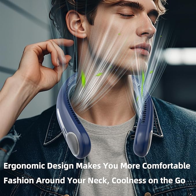 Portable Neck Fan,Hands Free Personal Wearable Bladeless Fan,6000mAh USB Rechargeable,360° Cooling,LED Display,4-Speeds,Birthday Gifts for Men Women Dad Mom,Stocking Stuffers Christmas Gifts (Blue)