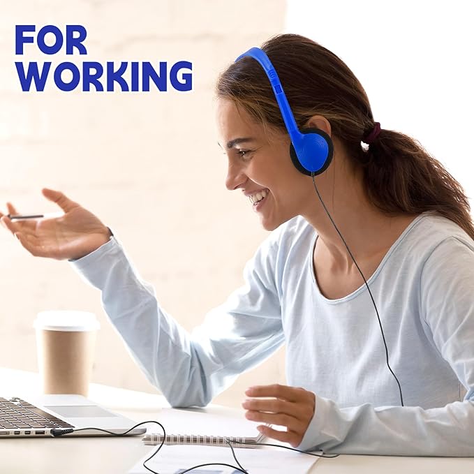 Konohan 10 Pack Headphones Bulk Headphone for School Classroom Student Wired Headphones Adjustable with 3.5 mm Jack for Adults (Dark Blue)