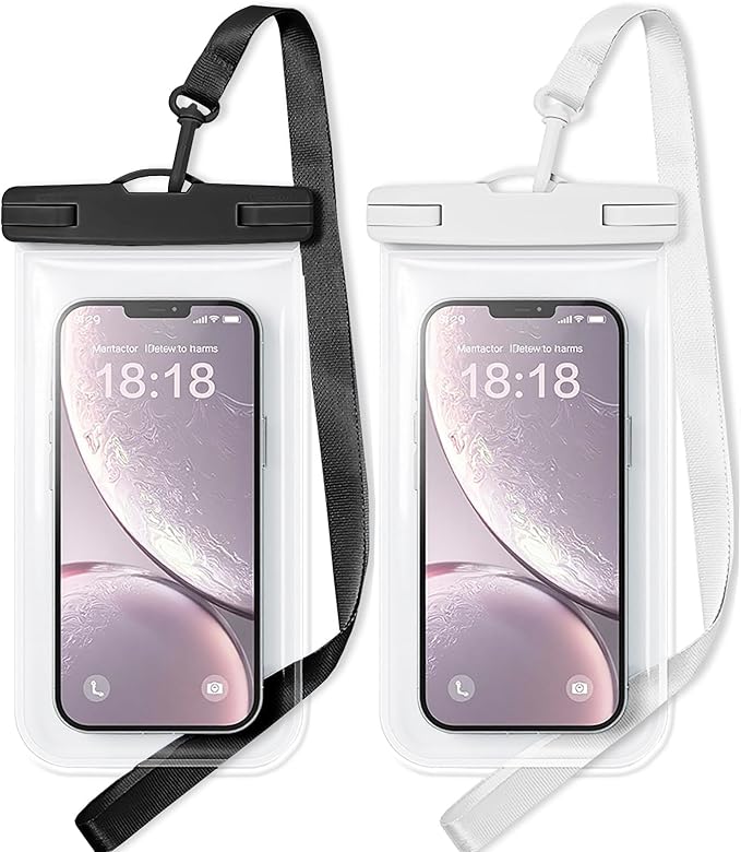 1/2 Pack Waterproof Phone Pouch Compatible with iPhone 17 16 15 Pro Max & Galaxy S24+/S23 7in Waterproof Phone Case,IPX8 Beach Travel Must Haves,Beach Essentials,Black and White,2 Pack