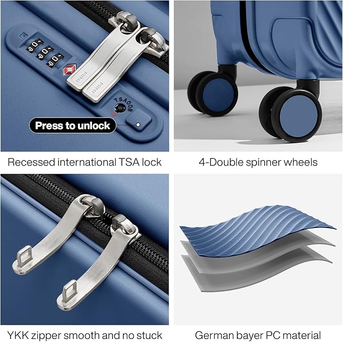 mixi Luggage Suitcases with Spinner Wheels,Upgrade Wide Handle PC Hardshell Rolling Travel Suitcase with TSA Lock, Checked-Medium 24-Inch, Sapphire Blue