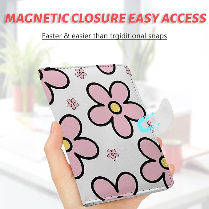 Passport Holder, Travel Wallet Cover with Pen Loop | Cute RFID Blocking Leather Case with Magnetic Closure for Travel Essentials-Posy