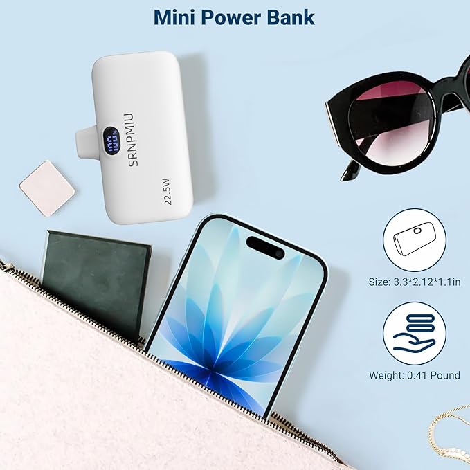 Portable Charger for iPhone 17/16/15 Series, 12000mAh Mini Power Bank with Built-in USB C Connector, 22.5W Fast Charging Battery Pack for Samsung Galaxy S25/S24/S23 Series, iPad etc (White)