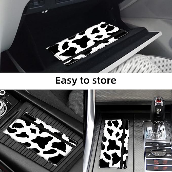 Car Registration and Insurance Holder PU Leather Vehicle Insurance and Registration Holders Wallet Case with Elastic Band Closure for ID Card, Driving Licence, Black and White Cow Print